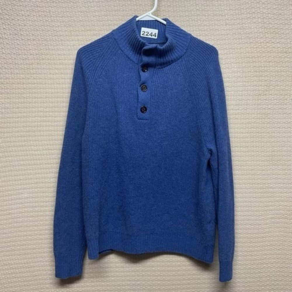 Banana Republic Italian Yarn Blue 1/4 Button MockNeck‎ Sweater Women XL China